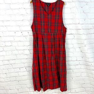 Vintage plaid Grannycore dress Multicolored Pleated Sundress Christmas maxi